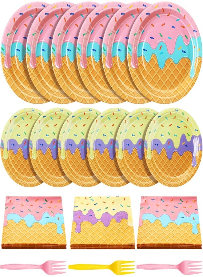 Layhit 160 Pcs Ice Cream Party Decorations - Birthday Party Plates, Napkins, Forks Disposable Tableware Set - Sweet Summer Party Supplies - Image 1